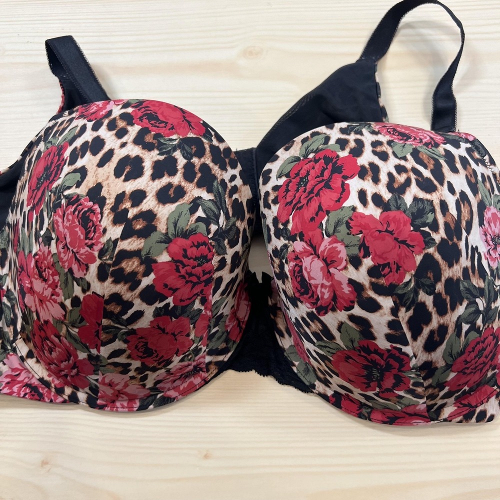 Torrid Curve Bra Womens 44D Floral Leopard Push Up Underwire Padded Plus Size